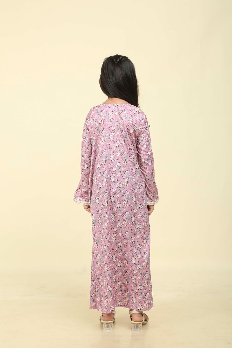 HANA & SARA Girls Viscose Blended Digital Print Floral Arabic Jalabiya – Lightweight Modest Wear Dress - Image 2